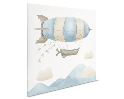 Illustratie van een luchtschip boven bergen op canvas