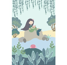 Illustratie van een zeemeermin met krab op een rots