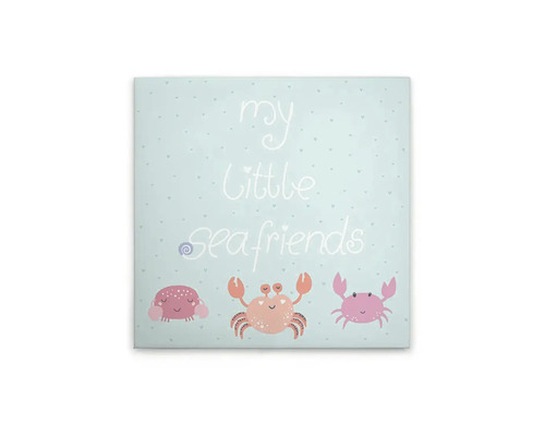 Canvas schilderij met de tekst Mijn kleine zeevrienden en krabmotieven