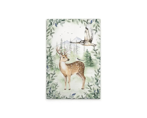 Illustratie van een hert met uil in het bos