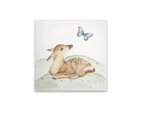 Schilderij canvas Hertenkalf 40x40 cm Canvasafbeelding met ree en vlinder