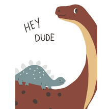 Illustratie van twee dinosaurussen met de tekst Hey Dude.