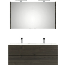 Dubbele wastafel met onderkast, spiegelkast en verlichting voor de badkamer