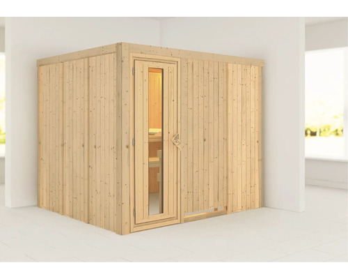 Houten sauna met glazen deur voor binnenshuis