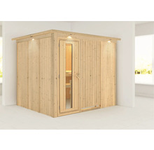 Houten sauna met glazen deur en geïntegreerde verlichting