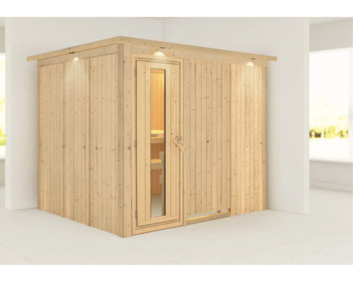 Houten sauna met glazen deur en geïntegreerde verlichting
