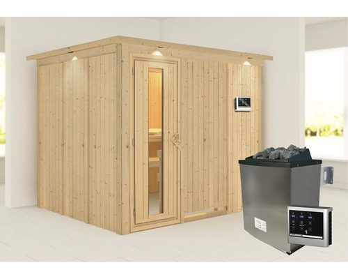 Houten sauna met saunakachel en bediening