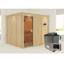 Houten sauna met kachel en bediening