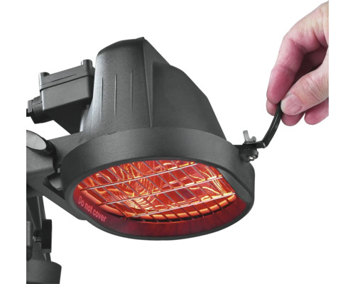 Infraroodstraler met waarschuwing en verstelbare handgreep.