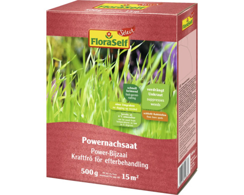 FLORASELF SELECT Graszaad Power Bijzaai 500 gram 15 m² FloraSelf Power-Bijzaai, snelkiemend, onderdrukt onkruid, herstelt kale plekken, 500 gram voor maximaal 15 vierkante meter