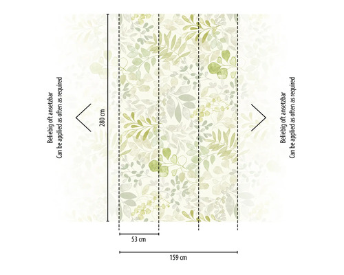 Fotobehang met bladerenpatroon en maataanduidingen