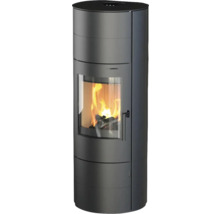 Houtkachel met kijkvenster en brandend hout