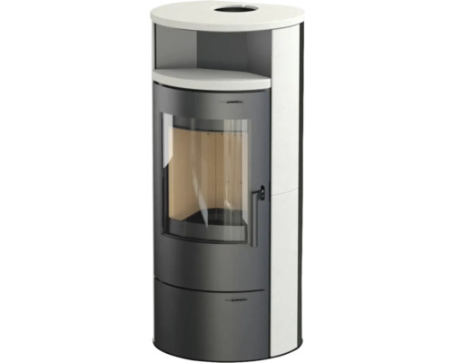 Houtkachel met kijkvenster en houtvak