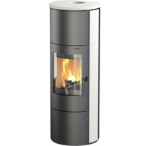 Houtkachel met kijkvenster en brandend hout