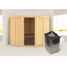 Houten sauna met kachel en saunastenen