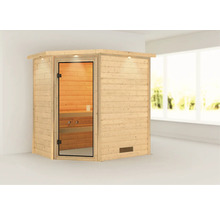 Houten sauna met glazen deur en binnenverlichting