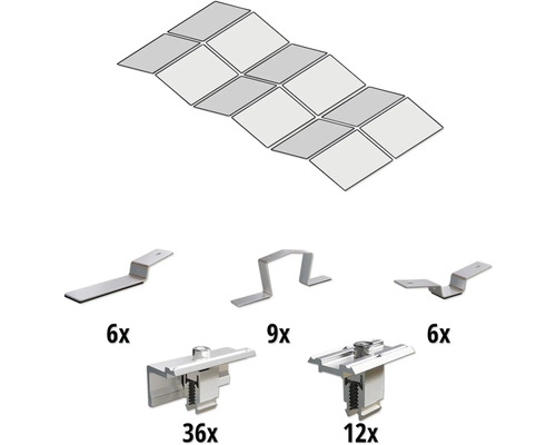 GEMS Montageset voor 12 (3x4) modules op platdak oost-/westelijke richting Montageset voor zonnepanelen met verschillende beugels en bevestigingsmaterialen