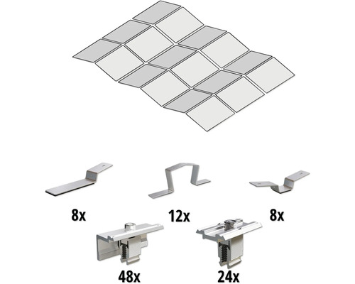 GEMS Montageset voor 18 (3x6) modules op platdak oost-/westelijke richting Dakpannen met montage accessoires voor fotovoltaïsche installatie, inclusief dakhaak en klemmen