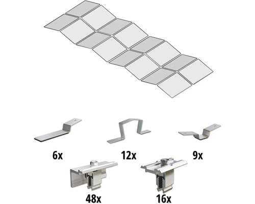 GEMS Montageset voor 16 (4x4) modules op platdak oost-/westelijke richting Bevestigingsmateriaal voor zonnepanelen met diverse montagedelen en aantallen