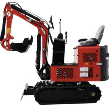 Rode minigraver met rupsbanden en schep