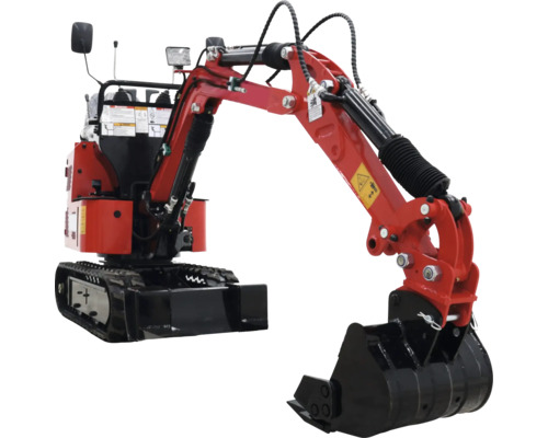 Rode minigraver met zwarte schep