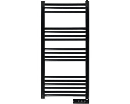 Zwarte handdoekradiator met horizontale verwarmingselementen