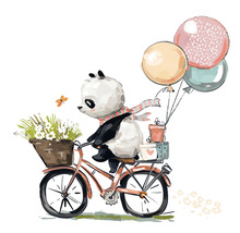 THE WALL Schilderij canvas Panda Bike 30x30 cm