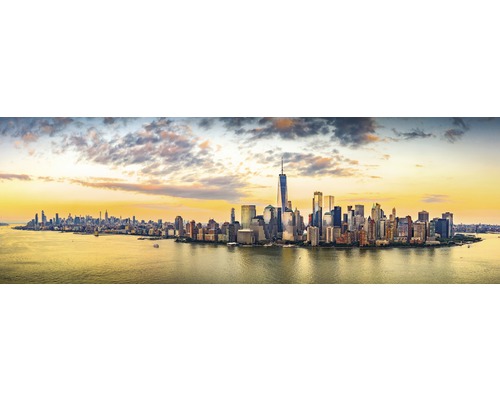 Panoramische foto van de skyline van New York met wolkenkrabbers aan het water