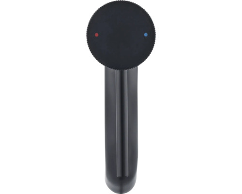 Detailweergave van eenhendelmengkraan met rode en blauwe punt