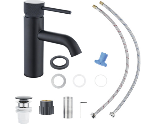 Wastafelkraan in zwart met montageaccessoires