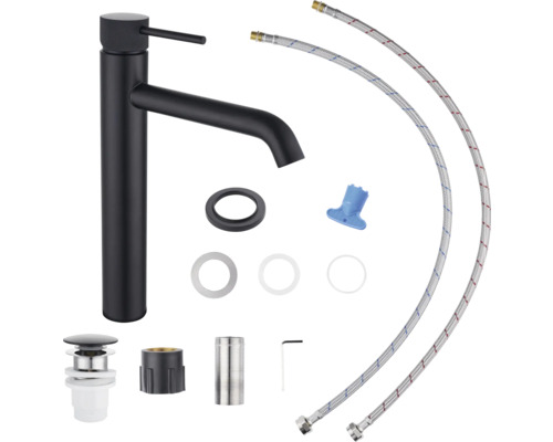 Zwarte wastafelkraan met accessoires