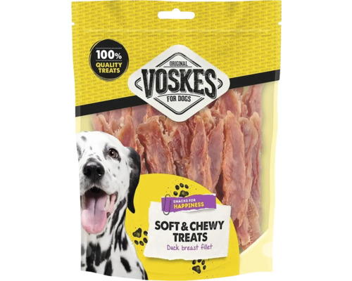 VOSKES Soft & Chewy Treats eendeborstfilet 400 g Verpakking Voskes hondensnacks met zachte eendenborstfilet-snoepjes voor honden