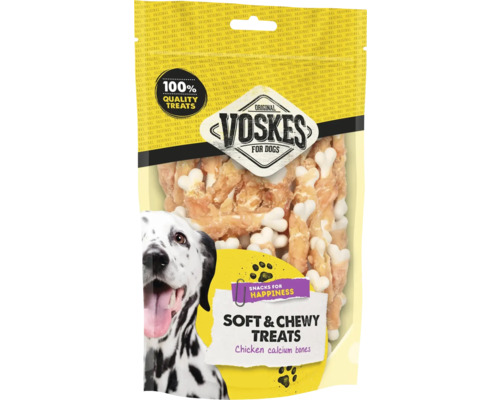 VOSKES Soft & Chewy Treats kip calcium botjes 400 g Verpakking Voskes Soft & Chewy Treats kippen calcium botten voor honden