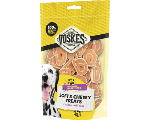 VOSKES Soft & Chewy Treats kip sushi rolls 400 g Verpakking Voskes Soft en Chewy Treats Chicken Sushi Rolls voor honden