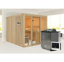 Houten sauna met sauna kachel en digitaal bedieningspaneel
