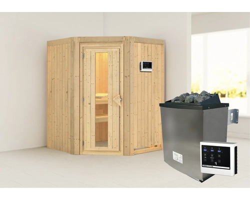 Houten sauna met saunakachel en bediening