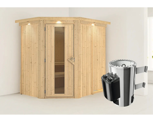 Hoeksauna met saunakachel
