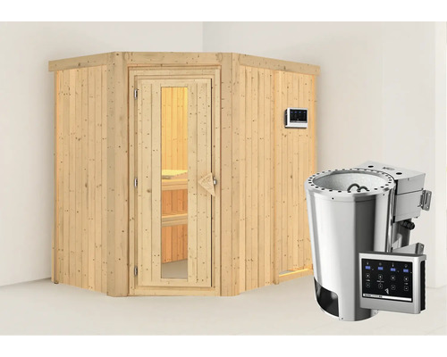 Sauna met saunakachel en bedieningselement