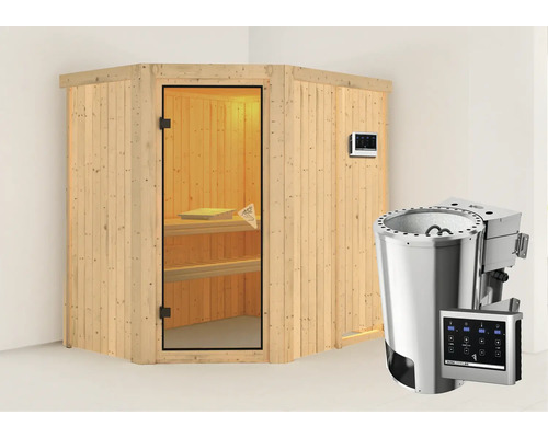Sauna met saunakachel en bedieningspaneel voor binnenshuis