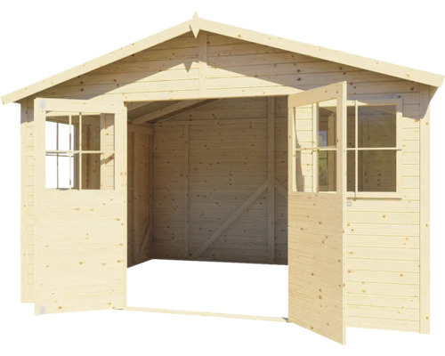 Houten tuinhuis met dubbele deur en ramen