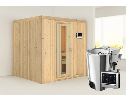 Houten sauna met saunakachel en bediening