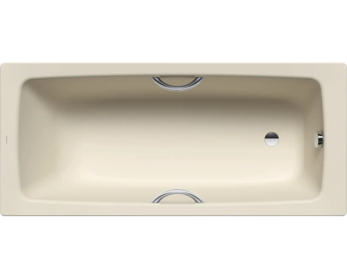 Bovenaanzicht van een ligbad met handgrepen en afvoer