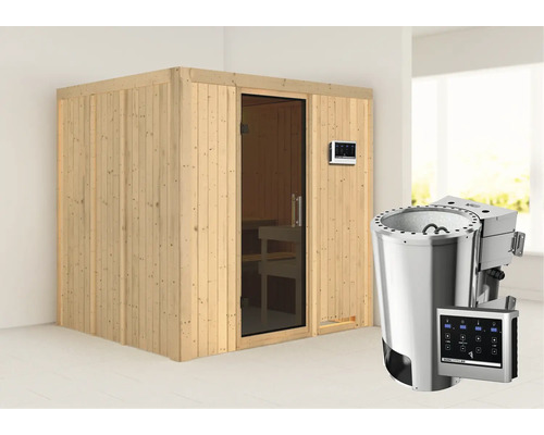 Houten sauna met saunakachel en bediening