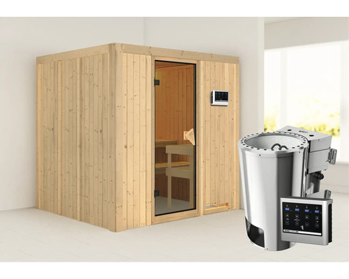 Houten sauna met saunakachel en bediening