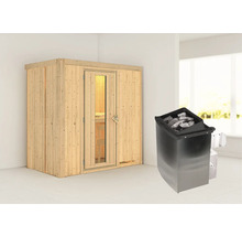 Houten sauna met kachel en saunastenen