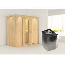 Houten sauna met kachel in de kamer