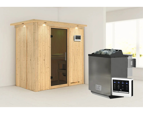 Houten sauna met saunakachel en bediening