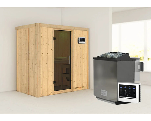 Sauna van hout met kachel en stenen