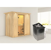Houten sauna met saunakachel en saunastenen