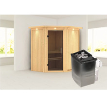 Hoeksauna met kachel en saunastenen